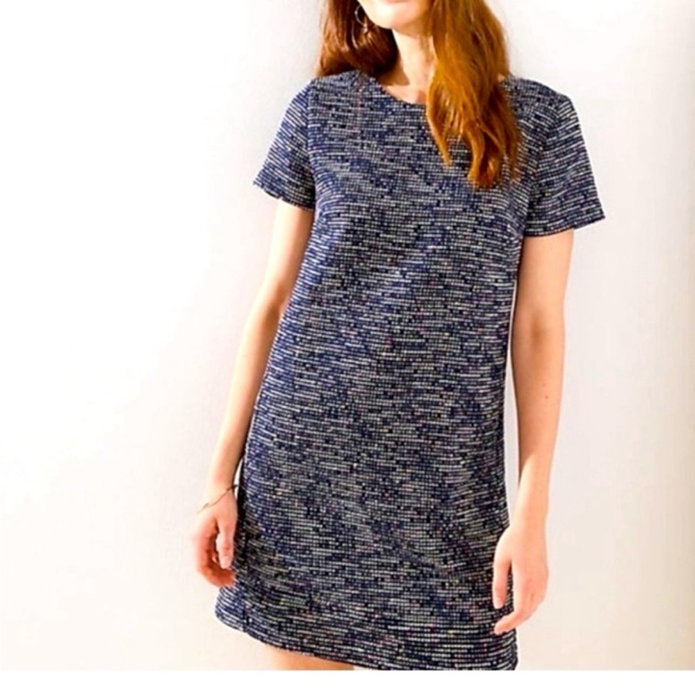 LOFT Boucle Navy Dress with Rainbow Detail - Size 6